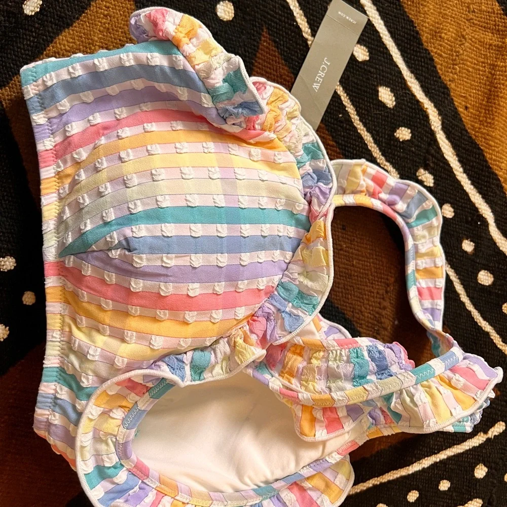 Ruffle french bikini top in rainbow seersucker - Picture 6 of 9